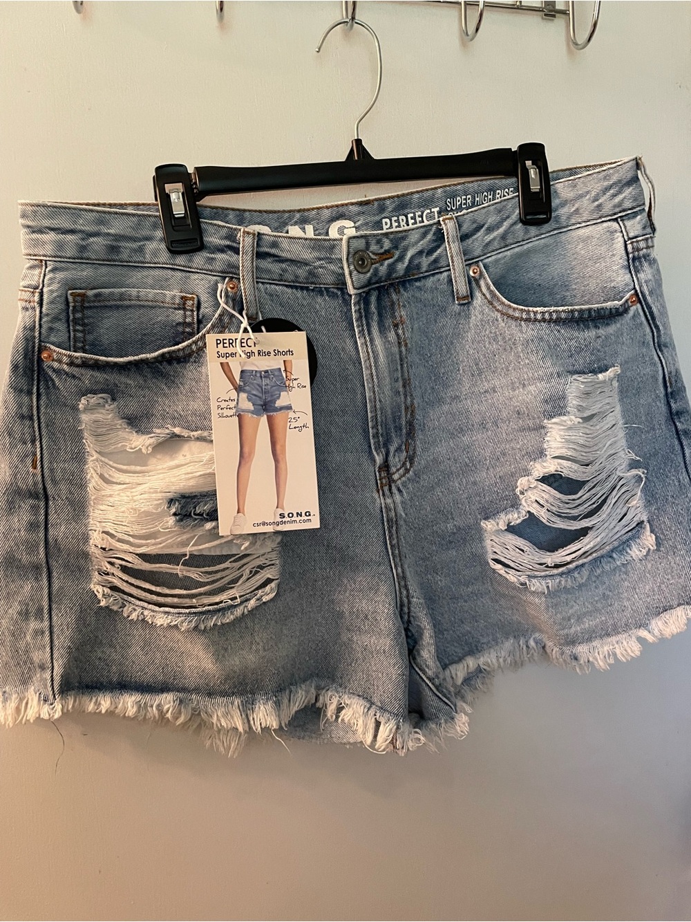 S.O.N.G. Light Blue Distressed High-Rise Denim Shorts